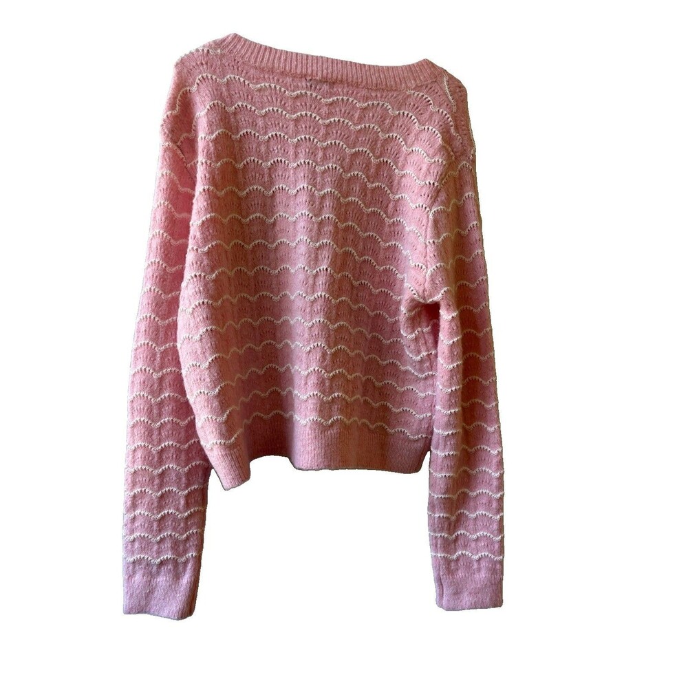 Lush Womens XL Pink Knit V-Neck Long Sleeve Button-Front Geometric Cardigan - Picture 2 of 3